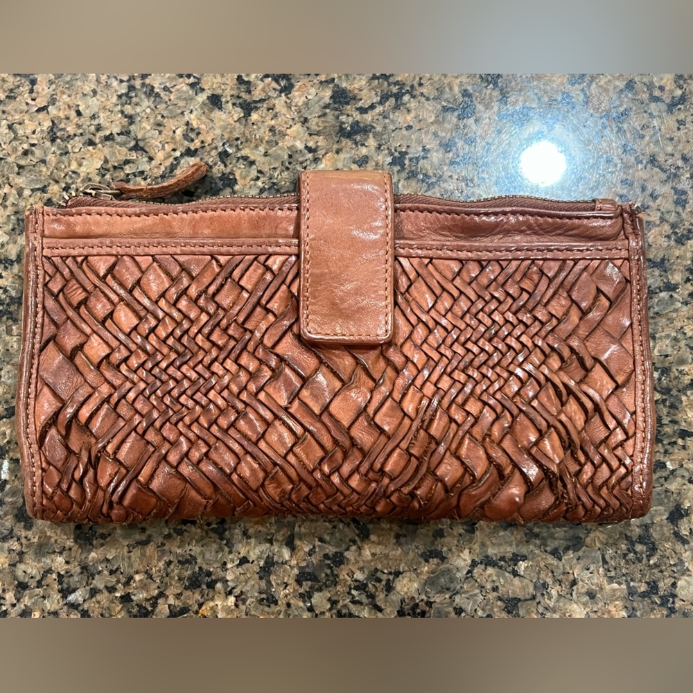 Genuine Brown Leather Woven Bifold Wallet